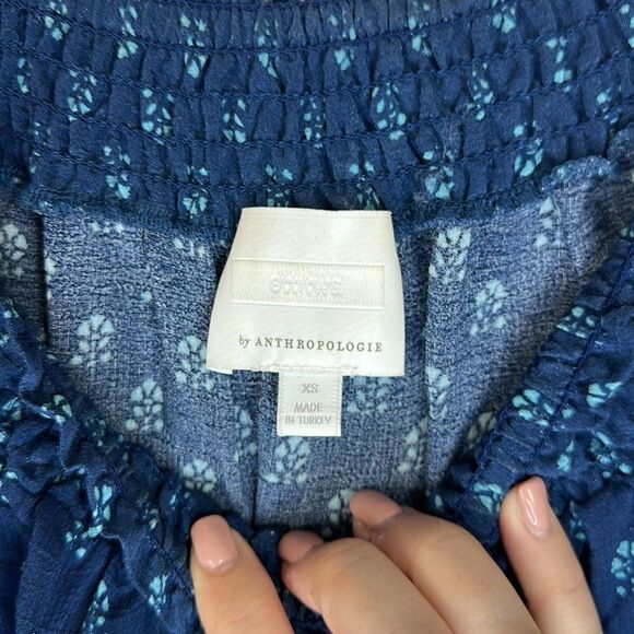 Anthropologie Kaleo Off The Shoulder Romper Navy Printed Pockets Size XS - Picture 7 of 13